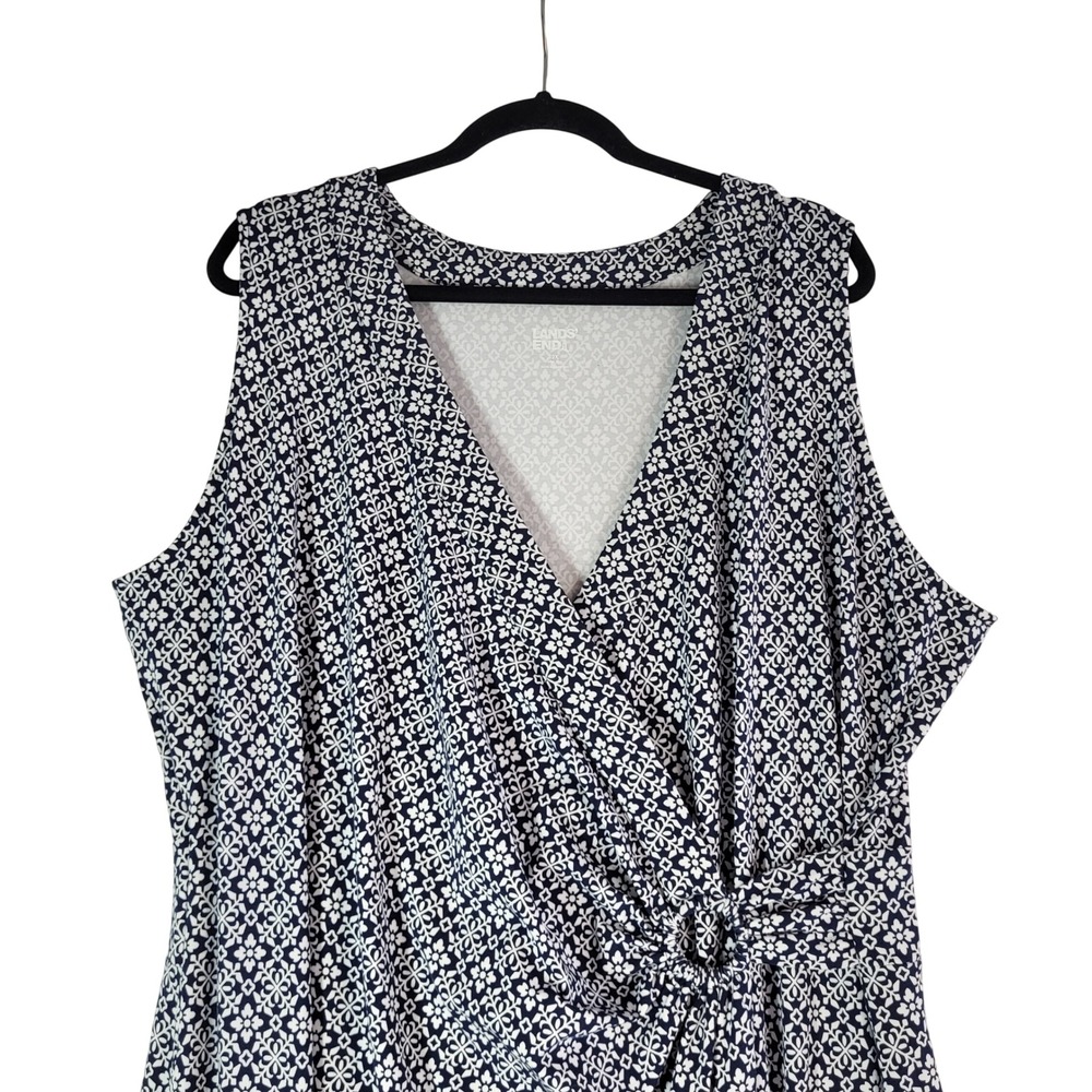 Lands' End Womens 2X Navy White Floral Faux Wrap Maxi Dress Tencel Modal NWT‎ - Picture 4 of 16